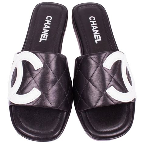 black chanel sandles|chanel black and white sandals.